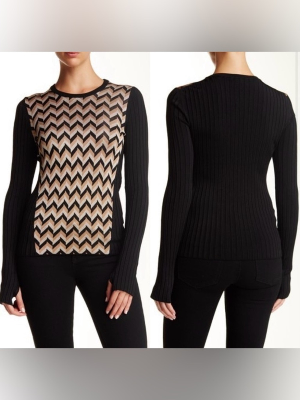 rag & bone Elaine Crew Neck Sweater Chevron Long-Sleeve Knit Top